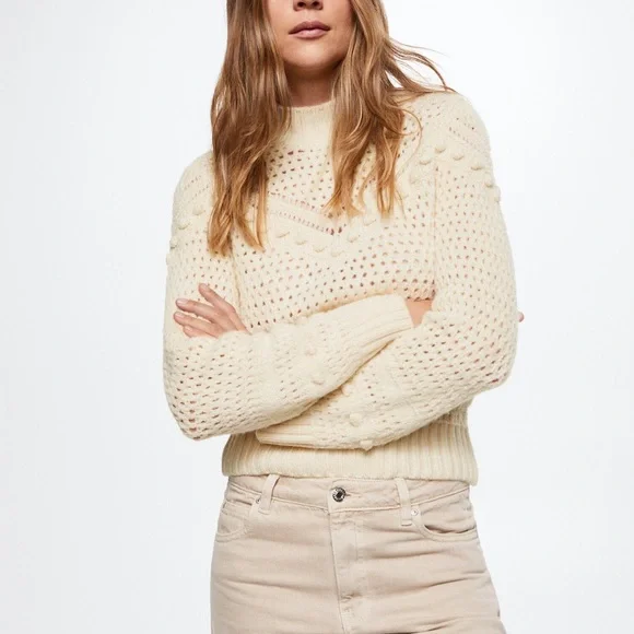 NWT Mango Openwork knit sweater, women’s Size L - Picture 1 of 13